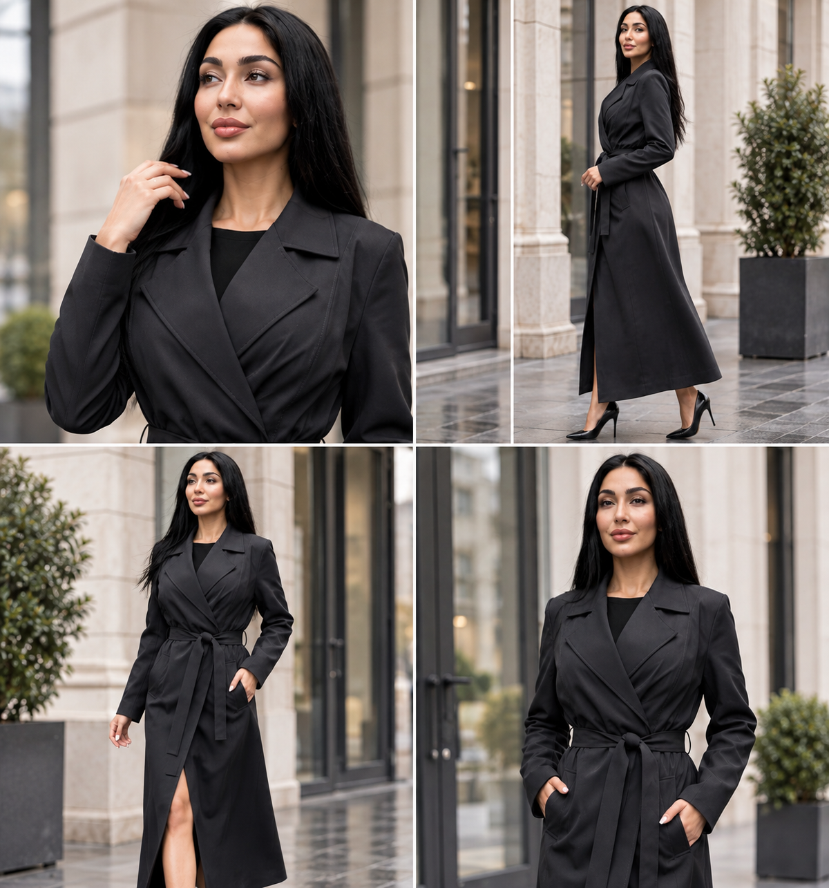 Elegant Waterproof Long Trench Coat with Belt