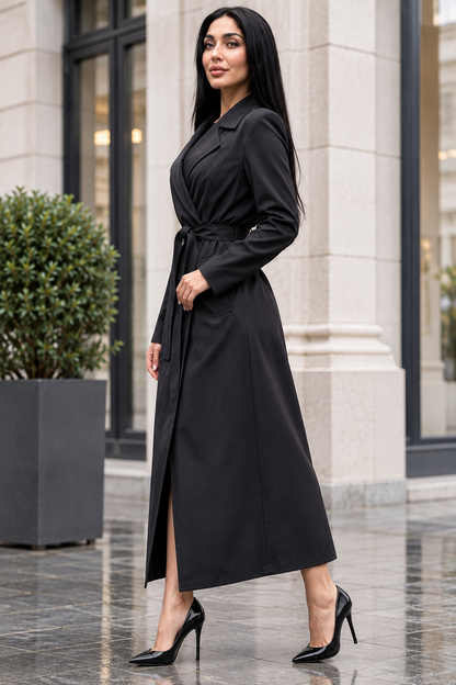 Elegant Waterproof Long Trench Coat with Belt
