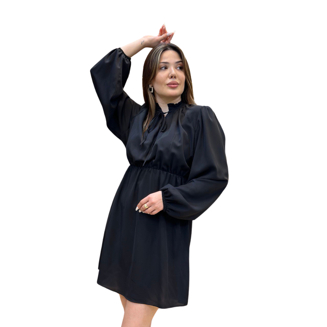 Elegant Black Long Sleeve Mini Dress